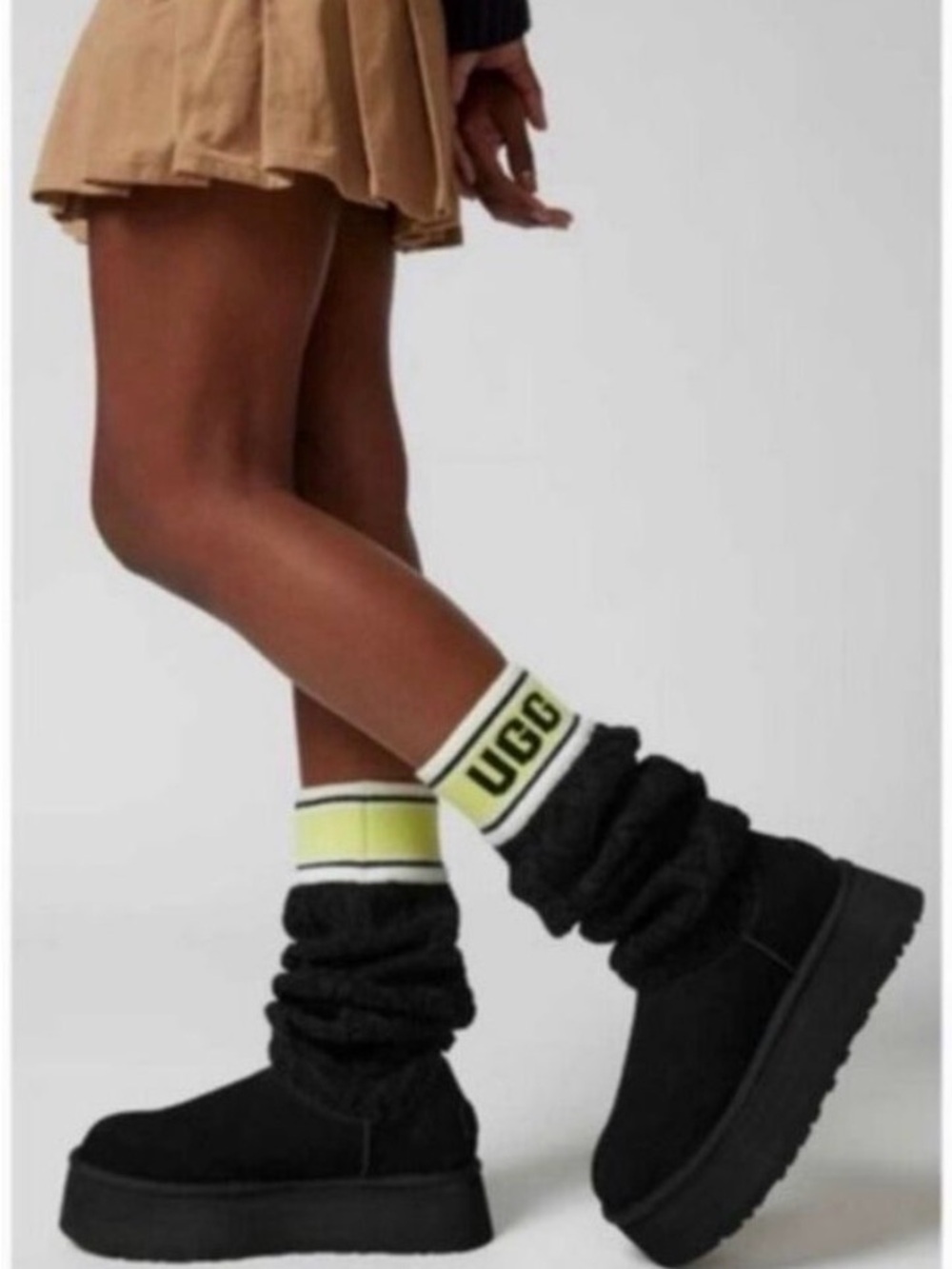 UGG Classic Sweater Letter Boot Tall Platform Black Yellow Size 6 (EU 37)